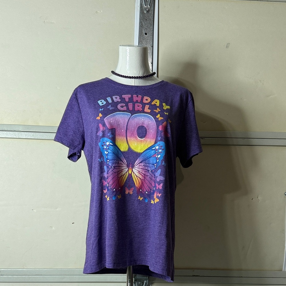 Port and Company Purple Birthday Girl Tee with Butterfly